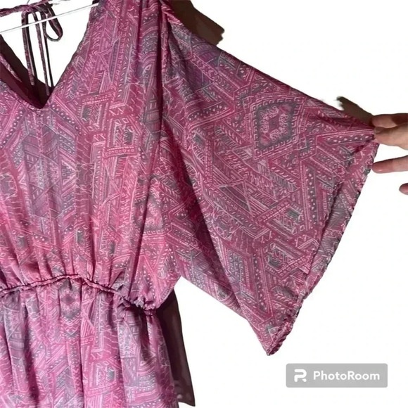 White Birch V-Neck Blouse pink dolman sleeve tops elastic waistband size small - Picture 3 of 4